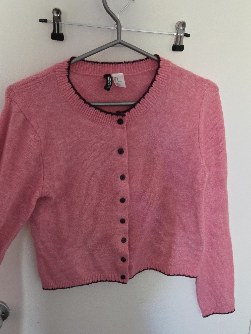 H&M Pink Crewneck Button Cardigan with Black Trim